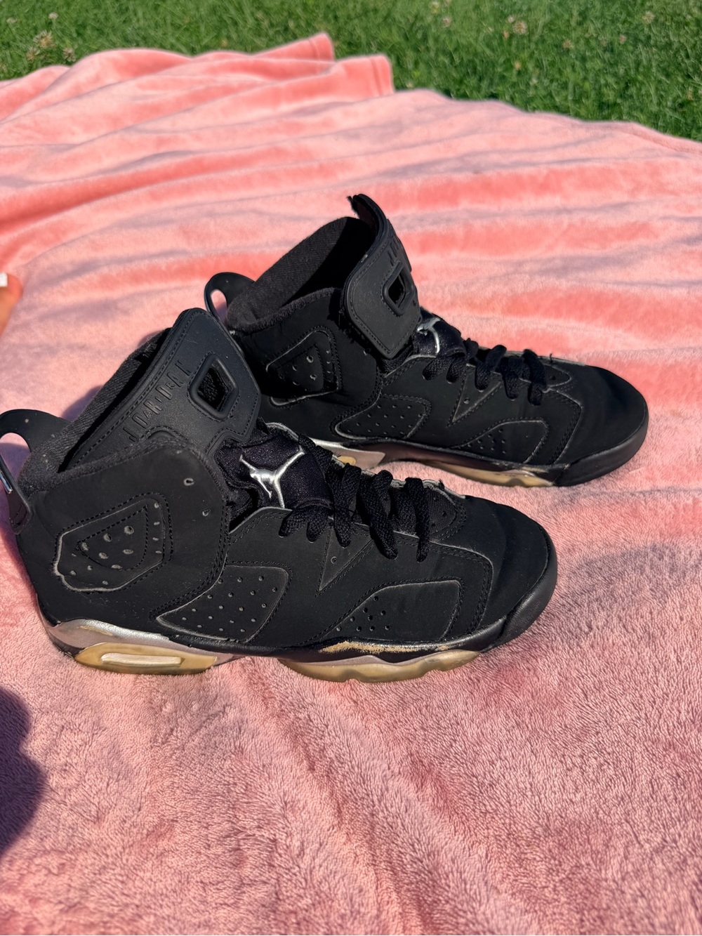 Air Jordan 6 Retro GS "Chrome" Black Silver Size 3.5Y / Women's 5